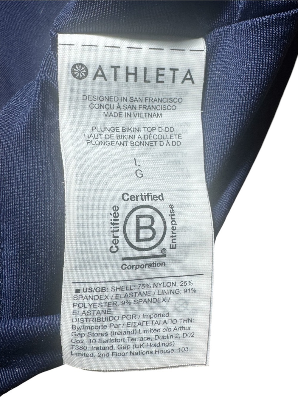 Athleta Large Navy Plunge Bikini Top | Halter Swim Top | Athletic Swimwear - Picture 7 of 7